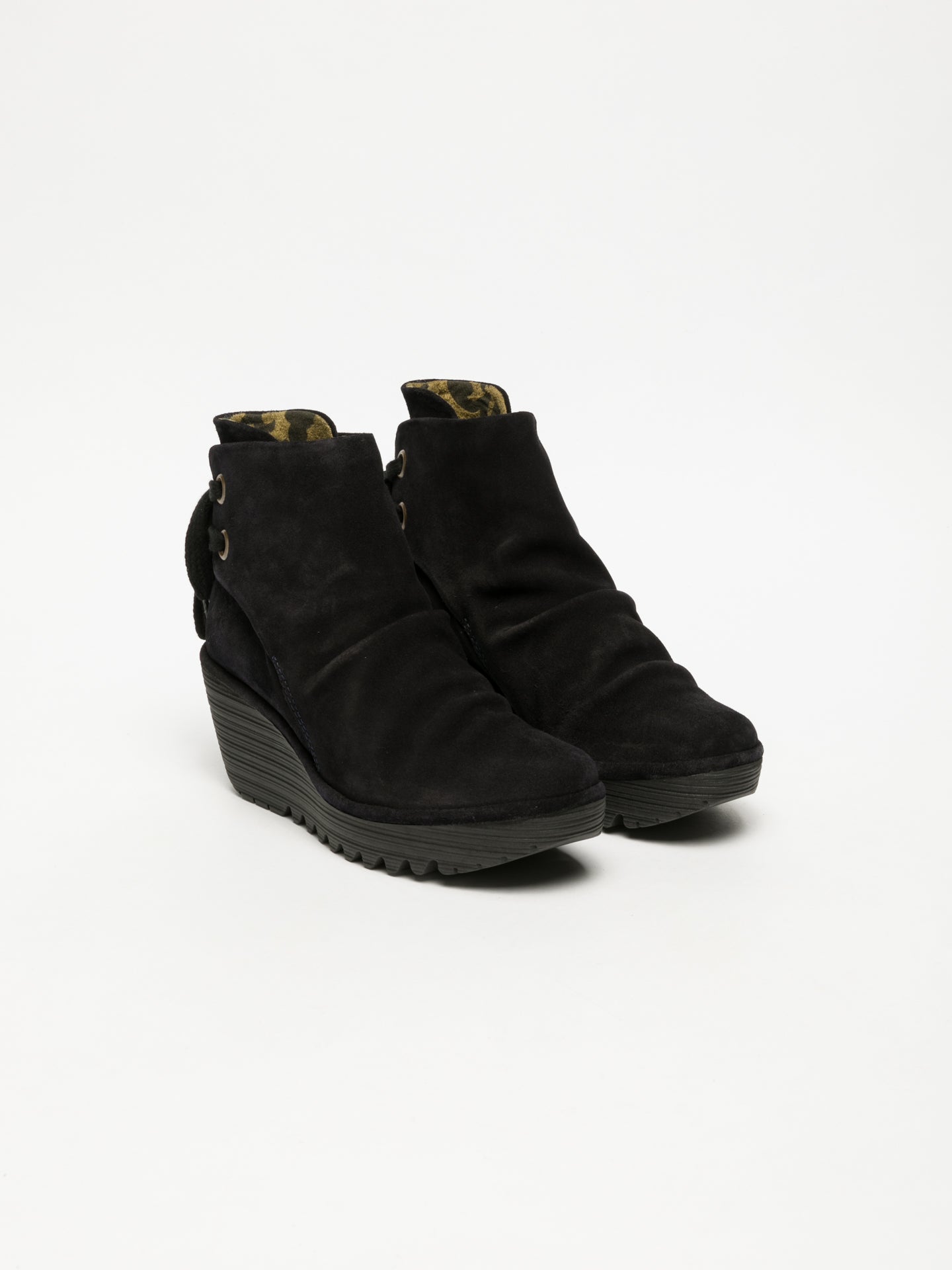 Fly London Carbon Black Wedge Ankle Boots